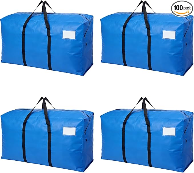 4 Pack Heavy Duty Moving Bags with Backpack Straps & Handles, Large Storage Bags with Zipper for Clothes, College Moving Supplies and Dorm Essentials (33 Gal, Blue)
