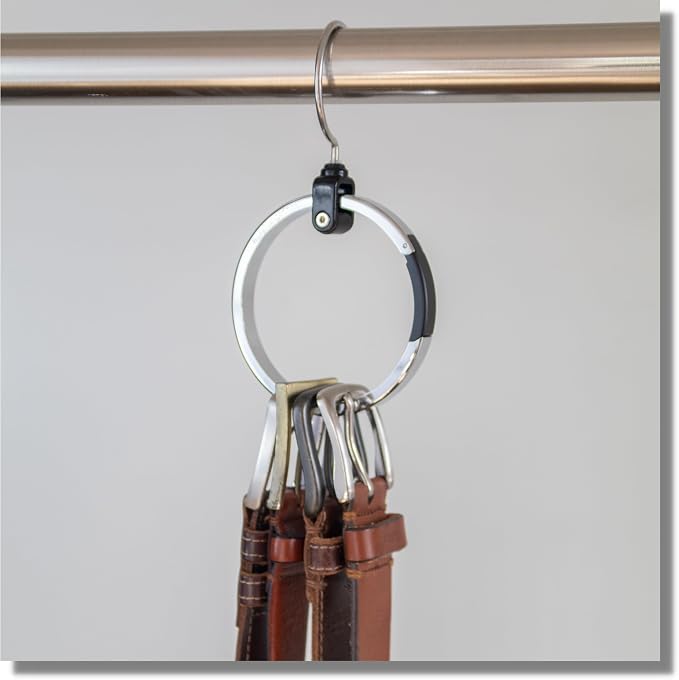 Rolly Hanger® Premium Closet Organizer, Rotating Aluminum Ring Hanger with 360° Swivel Hook, Space Saving Accessory Holder for Belts, Ties, Hats, Scarves, Purses & Handbags | Closet Organizer (3 Pack)