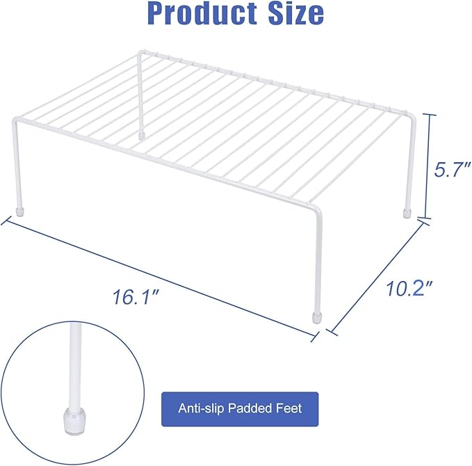Large (16.1 x 10.2 Inch) Cabinet Storage Shelf Rack, Shelves，Kitchen Counter and Cabinet Shelf, Storage Rack Organizer for Kitchen, Fridge, Cabinet, Bathroom Cupboard (White, 6)