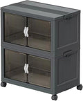 Collapsible Storage Bins with Lids Black Stackable Plastic Organizers for Clothes, Decor, Craft Supplies & Home Storage (2 racks, 30 Gal/rack)