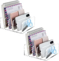 BEYGORM 2 Pack Acrylic Mail Holder, Clear Desk Organizer with Divider, Vertical Letter Sorter for Desktop, 5 Compartments Modern Office Home Envelope Organizer for Bill, Document, Notebook