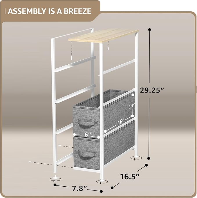 Sorbus Narrow Dresser with 4 Drawers - Vertical Slim Storage Chest of Drawers with Steel Frame, Wood Top & Easy Pull Fabric Bins for Small Spaces, Closets, Bedroom, Bathroom & Laundry (Beige)