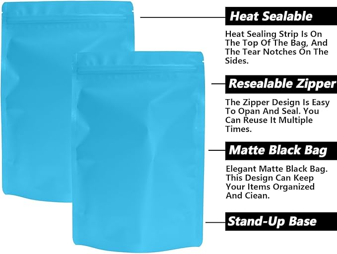 100PCS Smell Proof Resealable Pouch Bags,ULIFESTAR Aluminum Foil Flat Food Storage Bag,Sealable Pcsaging Zipper Pouches with Tear Notches for Pcsaging Lipgloss,Jewelry,etc(16 * 24cm/6.3 * 9.45",Blue)