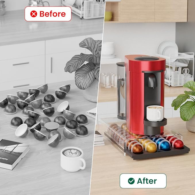 Storage Drawer for Nespresso Vertuo Coffee Pod Holder for Counter Acrylic Coffee Capsule Organizer - 40 Pods