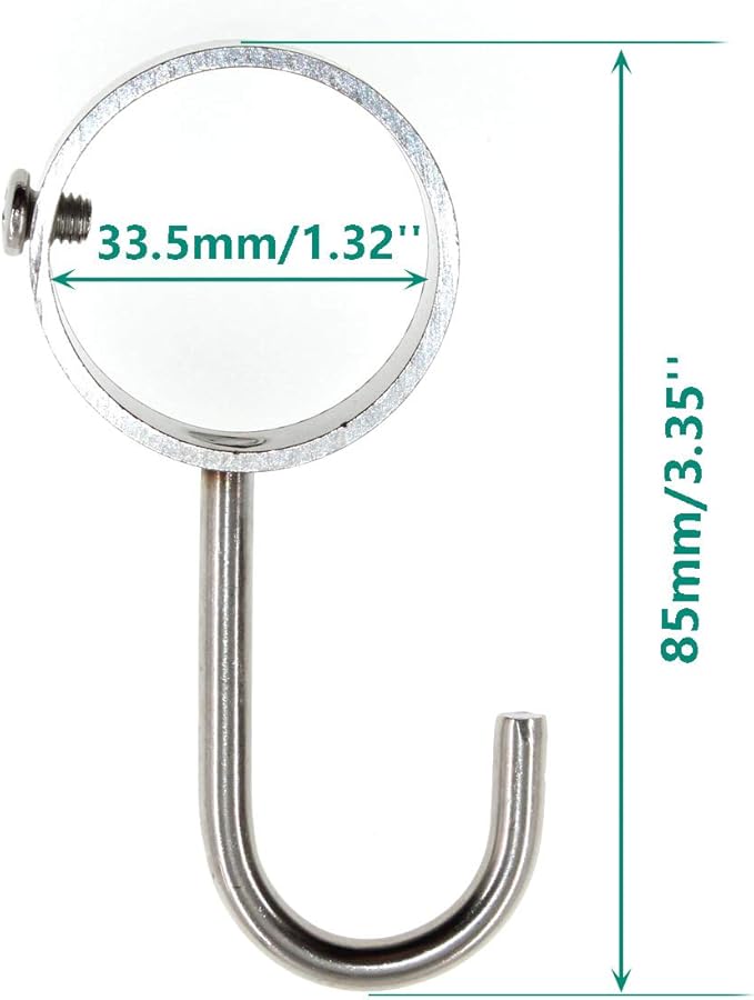 Stainless Steel Kitchen Hanger Hooks,Heavy Duty Rod Tube Rail Hanger Hooks for Hanging Pots and Pans,Towels,Oven Mitts,Fits for 32mm/1" Dia Rod,6 Pack