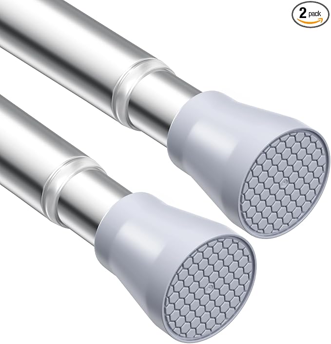 AIZESI 2PCS Tension Rods for Windows 28 to 48 Inch Spring Tension Curtain Rod 7/8 Inch Adjustable Curtain Rods Small Tension Rod No Drill Spring Tension Rod for Window or Shower, Silver
