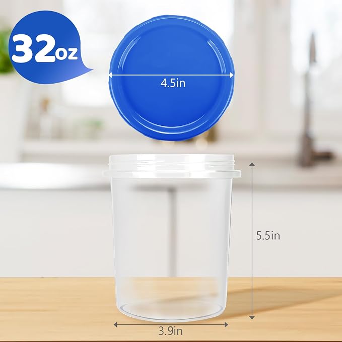 Atecare Food Storage Containers with Twist Top Lids, Ultra Thick Airtight Plastic Containers for Soup, Leftover, Ice Cream, Overnight Oats, BPA Free Stackable Freezer Containers [12 Pack-32 oz]