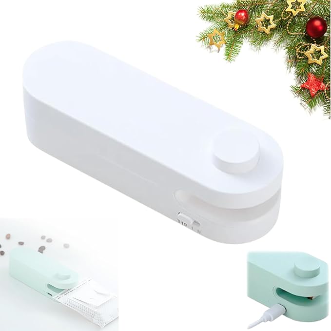 4 in 1 Mini Bag Sealer, 2024 New Mini Bag Sealer with Cutter USB Rechargeable Chip Bag Sealer Heat Seal Portable Bag Resealer for Plastic Bags Snacks & Food Storage Chip Bag Sealer (White, 1pcs)