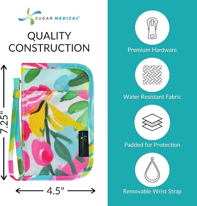 Sugar Medical Diabetes Supply Case |Diabetic Care Products | Diabetic Supplies Travel Organizer | Diabetic Supply Bag | Glucose Meter Kit | Diabetic Bags for Supplies | Glucometer Case (Zara Floral)