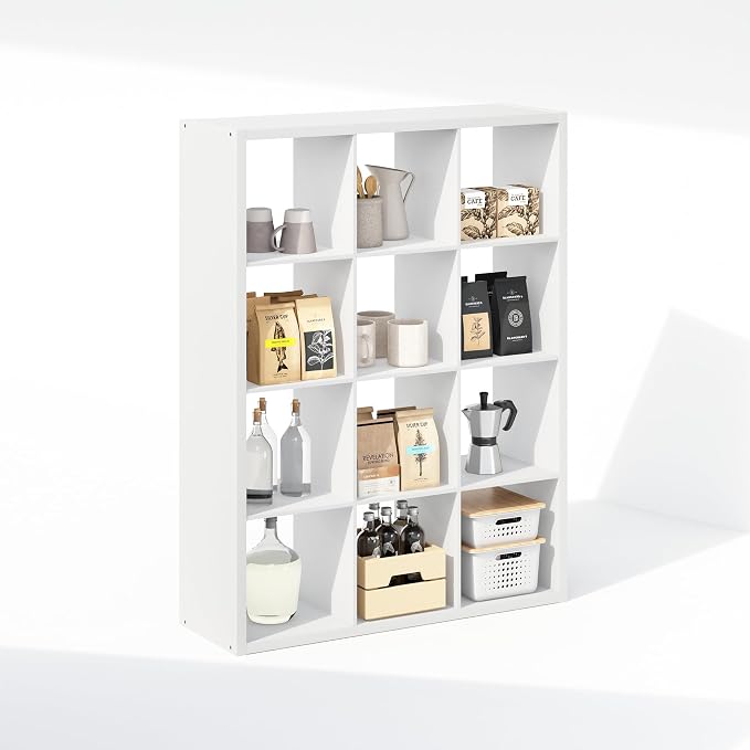Furinno Cubic Extra Thick 12-Cube Closet Organizers and Storage, White | 14.6 x 44 x 58 in, Open Shelf Closet Storage, Closet Organizer, for Wardrobe, Bedroom, Living Room