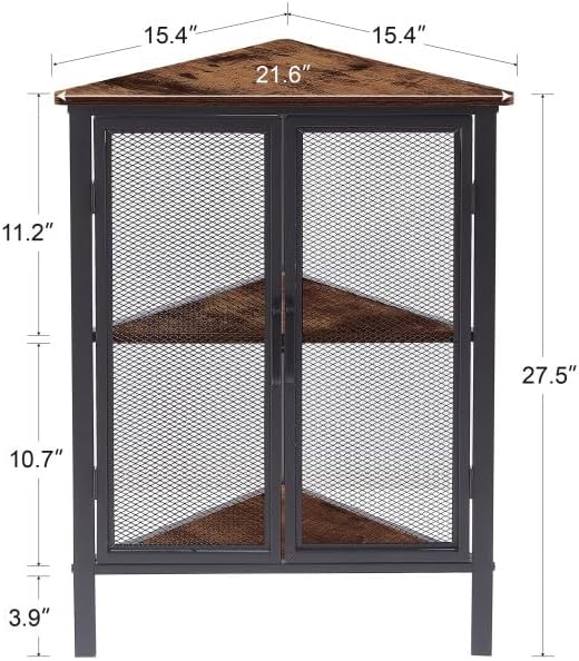 VECELO Corner Cabinet/Table, 3-Tier Display Shelves with Protection Door, Metal Frame Storage Shelf Organizer for Small Space, Living Room, Kitchen, Bathroom