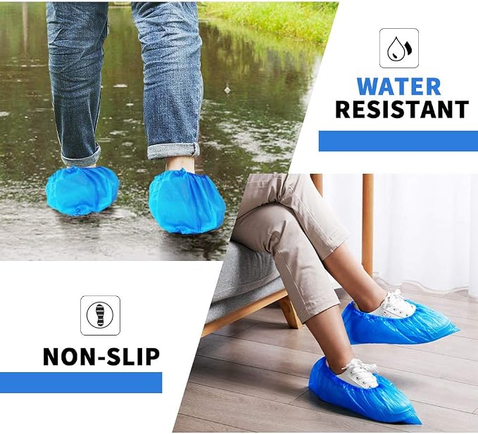 Green Convenience Shoe Covers Disposable Boot Cover Waterproof, Dust proof, 100 Pack(50 Pairs),The Size Fit Most, Non-slip, Blue, Protect Your Shoes, Floor, Carpet