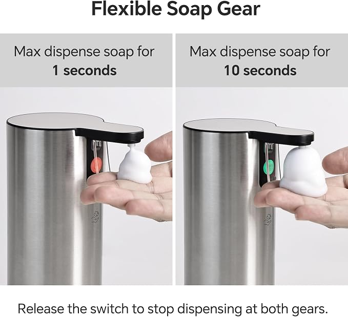 LAOPAO Electric Foaming Soap Dispenser, Rechargeable Touch Foam Hand Soap Dispenser for Bathroom, Stainless Steel Press Soap Pump for Kitchen, Water-Resistant, Xmas Gift