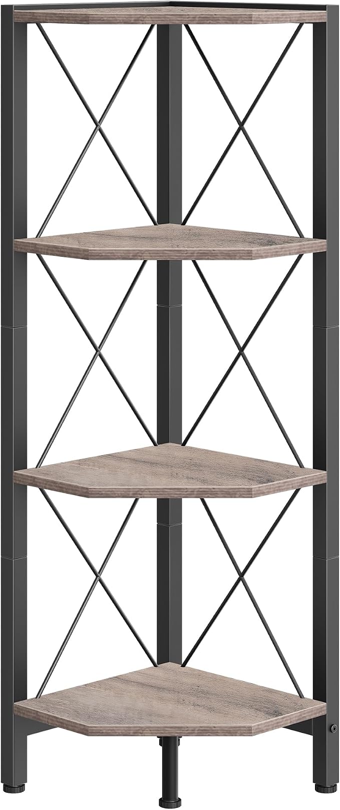 CHOEZON 4-Tier Corner Shelf, Corner Bookcase, 43.3" Tall Vertical Display Rack, Plant Stand, Open Storage Shelf, for Living Room, Bedroom, Study, Kitchen, Greige and Black TCJ14BG