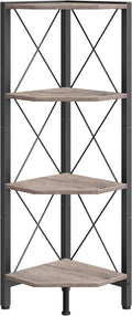CHOEZON 4-Tier Corner Shelf, Corner Bookcase, 43.3" Tall Vertical Display Rack, Plant Stand, Open Storage Shelf, for Living Room, Bedroom, Study, Kitchen, Greige and Black TCJ14BG