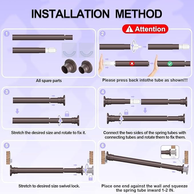 Spring Tension Rod 18-32 Inch, Small Shower Curtain Rod Bronze | Adjustable Heavy Duty Curtain Rod for Closet and Shower Use, Short Tension Rod Design for Small Spaces
