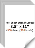 Full Sheet Sticker Labels, 8.5" x 11" Shipping Labels Paper (500 Sheets, 500 Labels), Self Adhesive Full Sheet White Matte Label Paper, Address Sticker Labels for Laser & Inkjet Printer