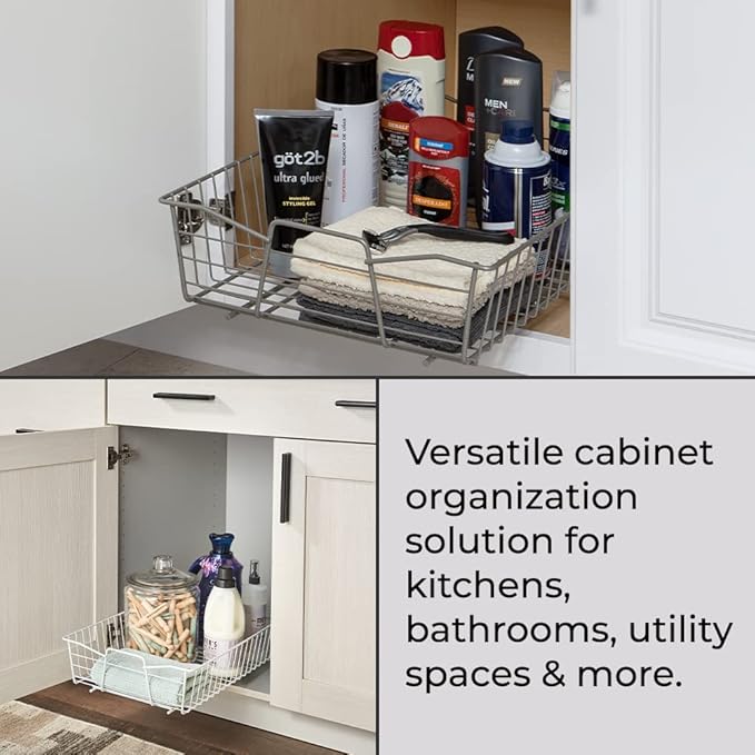 ClosetMaid Pull Out Cabinet Organizer, Heavy Duty, Slide Out Pantry Shelves Drawers for Kitchen, Bathroom, 5.25" H x 13.5" W x 20" D, White
