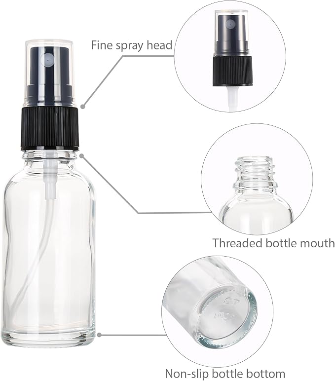 1 oz Glass Spray Bottles,Small Empty Fine Mist Refillable Travel Spray Bottle for Cleaning,Perfume,Aromatherapy,Cosmetic Sprays,Hair,Essential Oils with Fine Mist Dispenser（3 Pack）