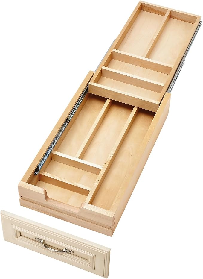 Rev-A-Shelf Maple Two-Tier Cutlery Replacement Drawer System w/BLUM Soft-Close for Face Frame Base Kitchen Cabinets, Kitchen Drawer Organizer, Min Opening Width of 12", 4WTCD-15HSC-1