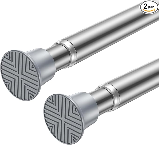 Small Tension Rods 2Pack 16-38Inch Silver Tension Curtain Rod Spring Rod Adjustable Curtain Rod No Drilling Curtain Rods for Windows Short Tension Rods for Doorway,Closet,Window