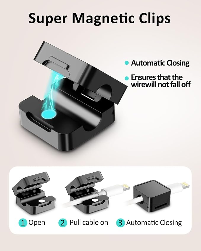 12-Pack Cable Organizers, Magnetic Cable Clips, Cable Holders Black | Desktop Cable Organizer, Magnetic Cable Holder – Suitable for Home, Office, Car and Multiple Scenarios