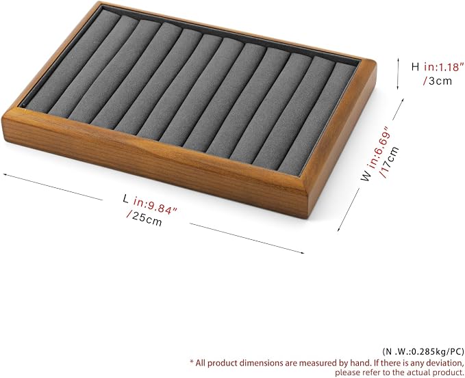 Oirlv Dark Grey Wood Jewelry Tray for Ring Display & Storage | Solid wood base with microfiber lining, multi-compartment design, ideal for jewelry display, ring storage & shop showcase