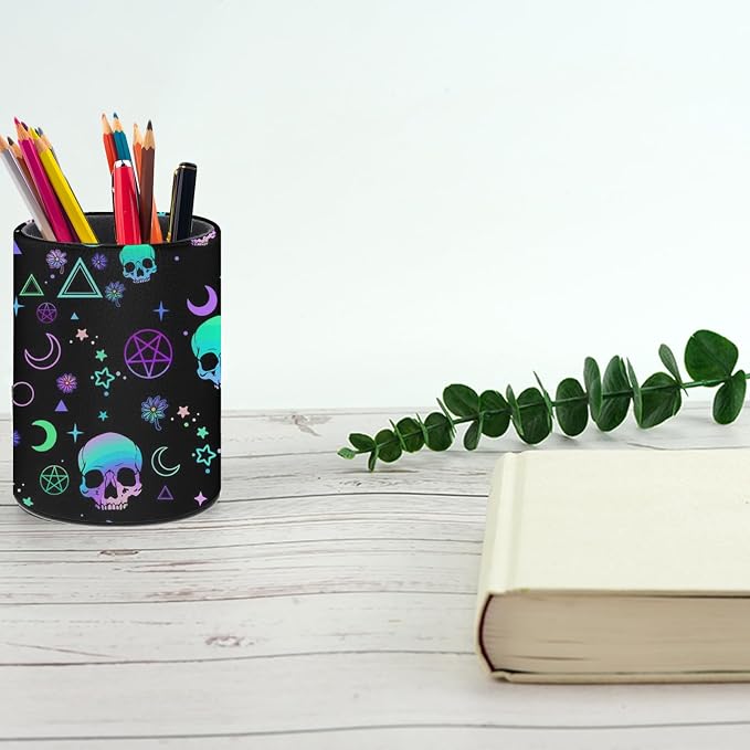 Magic Skull Pen Holder Pencil Cup for Desk Organizer | Cute Makeup Brush Holder PU Multifunctional Office Suppliesfor Decor Home Classroom School