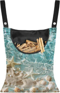 Starfish Clothespin Organizer Bag Shell Beach Clothespin Bags with Hanging Hook Waterproof Clothes Pin Storage Organizer with Large Opening Clothespin Bag for Clothesline Outdoor