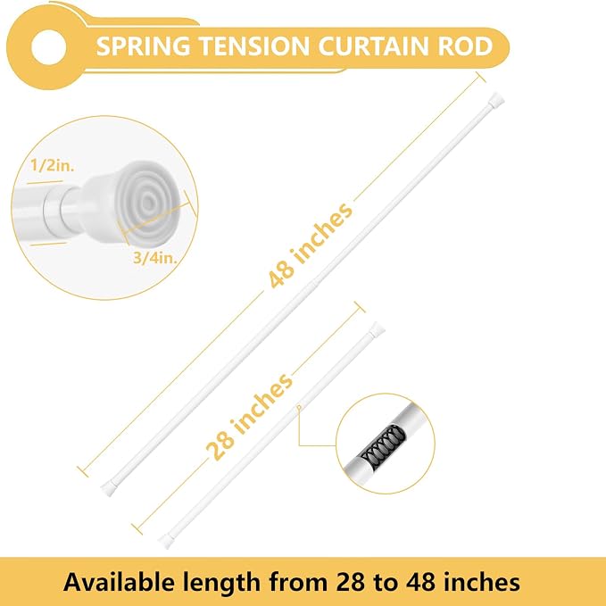 KXLife Spring Tension Rods for Windows Adjustable 28-48", 3Pcs, White | No Drilling, Tool-Free Spring Fit, Non-Slip Ends, Ideal for Shower, Kitchen, Wardrobe, Doorway