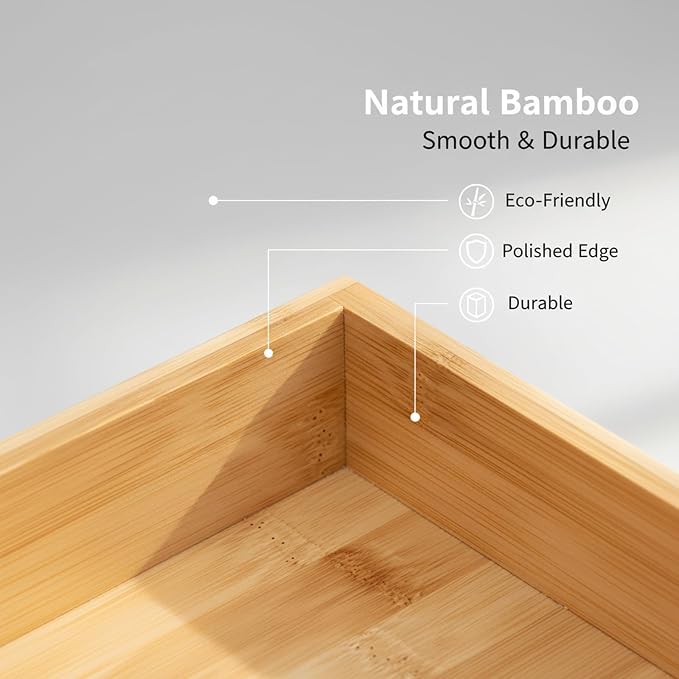 Bamboo Drawer Organizer Set, 5 Piece | Modular Wooden Storage Trays, Kitchen, Bathroom, Vanity Office Desk, Decluttering Solution, Makeup, Jewelry Office Supplies
