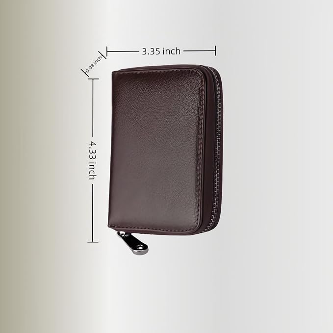Genuine Leather Credit Card Holder, Wallet Case, Bank Card Case, RFID Blocking Secure Card Case, ID Case, Organizer Zipper Wallet 1 Pcs - Coffee