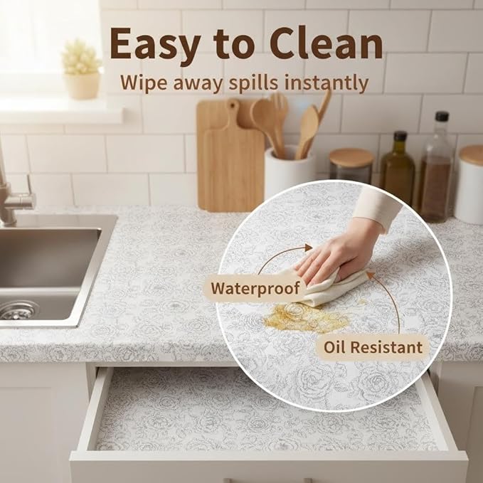 Coavas Shelf and Drawer Liner, Non Slip Extra Grip Non Adhesive Waterproof Thickened Cabinet Mat, Easy Cut for Kitchen Pantry Bathroom Dresser Cupboard (White, 12IN X 10 FT)