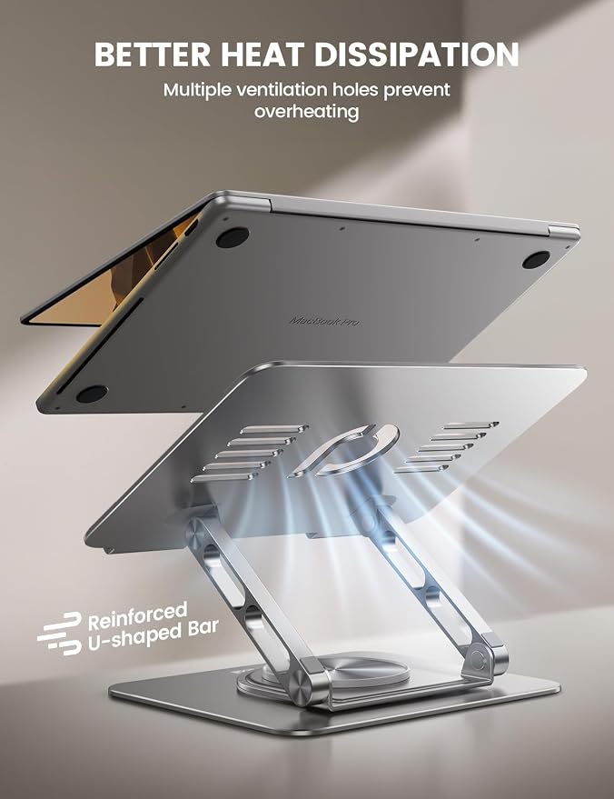 Lamicall Adjustable Laptop Stand for Desk 360° Rotating Base for 10-17.3'' | Aluminum Laptop Riser, Ergonomic Computer Stand Foldable Protable fits MacBook Neo Air Pro Dell HP Lenovo Office Home Sliver