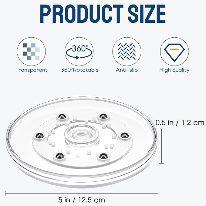 5 inch Small Lazy Susan,Lazy Susan Turntable for Cabinet,Clear Plastic Lazy Susan Organizer for Spice Rack,Makeup Cake Table Top