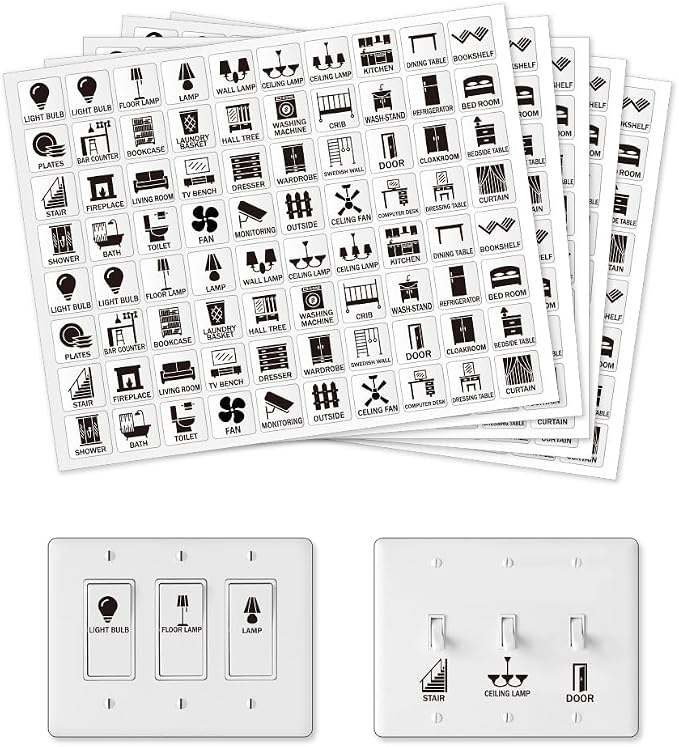400 Pcs Light Switch Sticker Labels, 39 Designs Transparent Switch ID Stickers Black Switchboard Label Decals for Home Kitchen Bathroom Office School