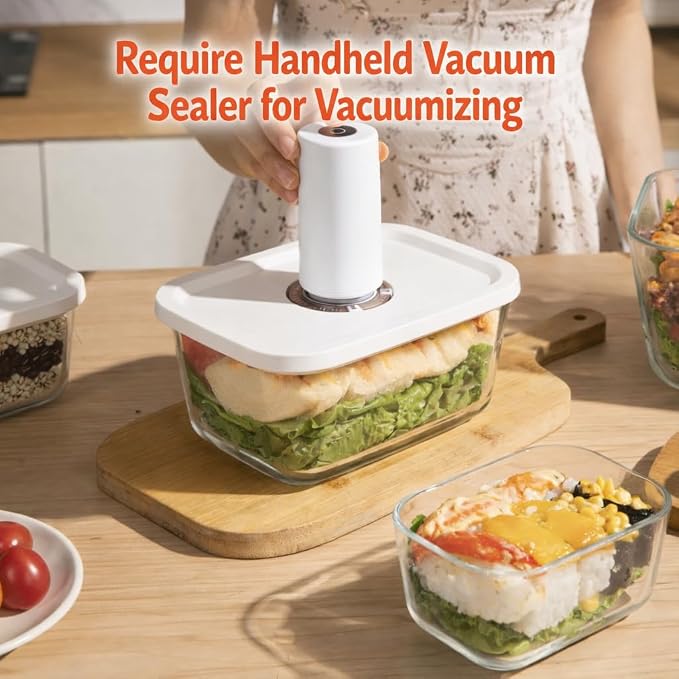 Glass Vacuum Seal Containers for Food Storage (3pcs set) | Works with most Handheld Vacuum Sealer
