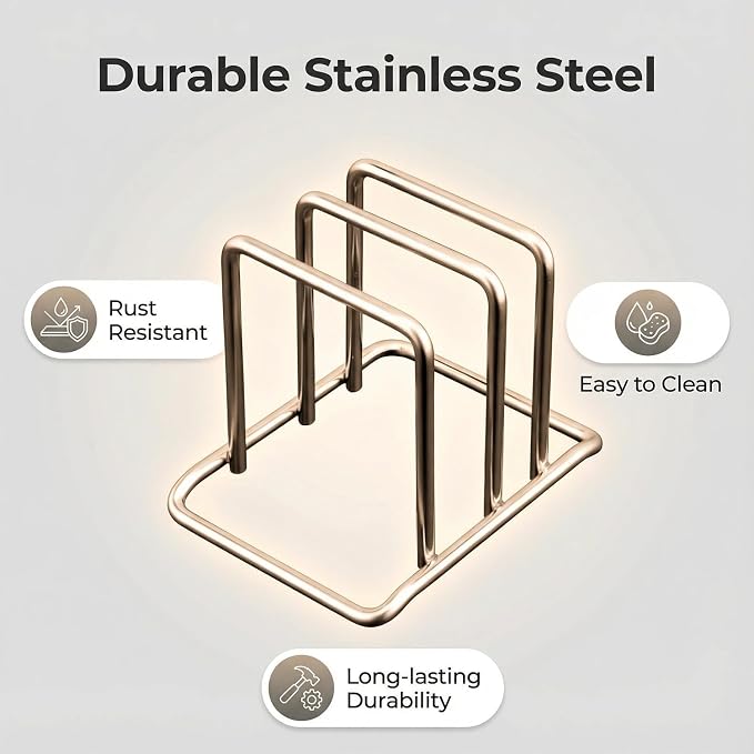 Stainless Steel Cutting Board Organizer,Cutting Board Holder Stand，Pot Lid Organizer, Kitchen Storage Rack for Lids and Boards,Cutting Board Stand for Countertop,Space-Saving Rack Organizer
