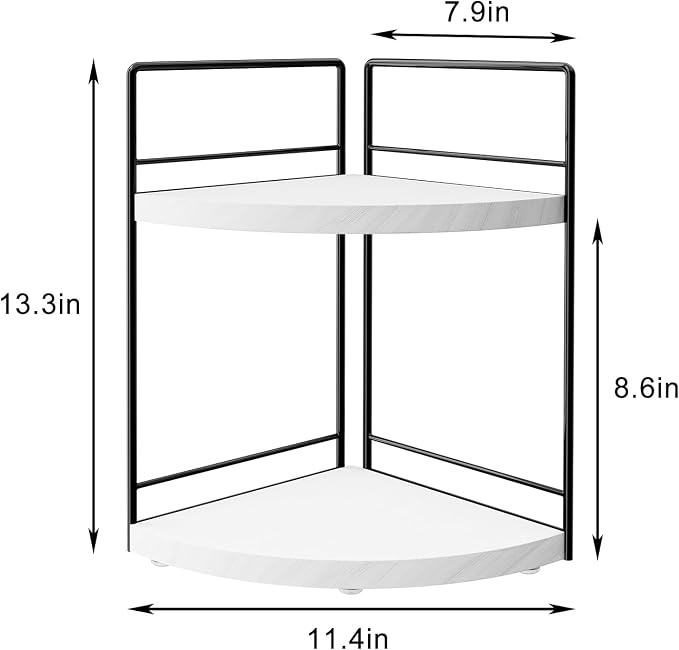 2-Tier Bathroom Corner Organizer Shelf, Wood & Metal Countertop Storage Rack, 2-Pack