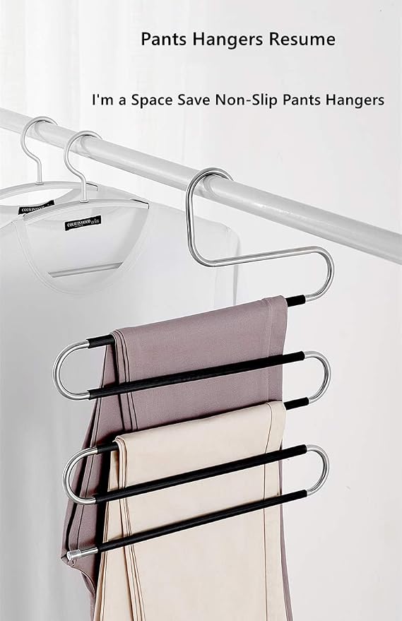 devesanter Hangers Space Save Non-Slip 6 Pack S-Shape Clothes Hangers Stainless Steel Closet Storage Organizer for Pants Jeans Scarf Trousers Hanging Black