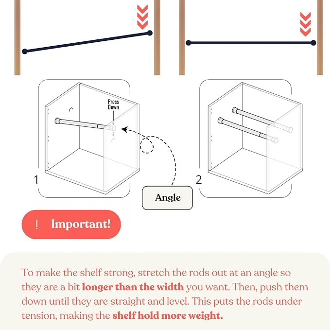 Home in Bold Tension Rod Shelving Expandable Closet Tension Shelf Storage Rack - No Drill Cabinet Tension Rod Shelf for Closet No-Slip | Shelves for Cabinet (NO Screw Installation)