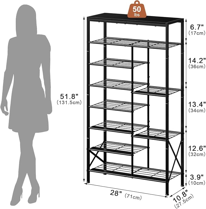 8-Tier Shoe Rack, Shoe Storage Organizer with Boots Storage, Large Capacity Shoe Shelf Holds 20-23 Pairs of Shoes, Durable and Stable, for Entryway, Closet, Hallway, Dorm Room, Black