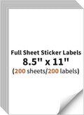 Full Sheet Sticker Labels, 8.5" x 11" Shipping Labels Paper (200 Sheets, 200 Labels), Self Adhesive Full Sheet White Matte Label Paper, Address Sticker Labels for Laser & Inkjet Printer