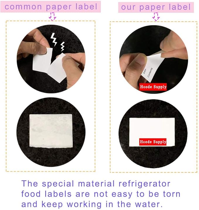 Hcode 1 x 3'' Self-Adhesive Removable Freezer Food Storage Labels - Easy Clean Leaves No Residue - Meal Prep Labels Plastic Paper Sticker Perfect for Reusable Containers 300 Stickers(1x3 Fill in)