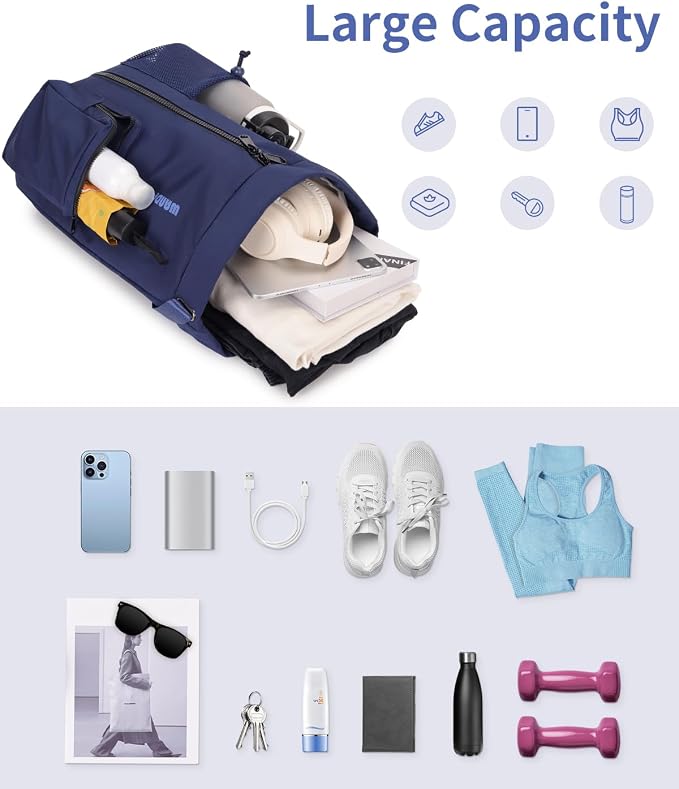 WANDF Drawstring Backpack with Shoe Compartment, Sports Gym Bag | Multi-Pocket Storage, Water-Resistant Fabric, Cinch String Bag