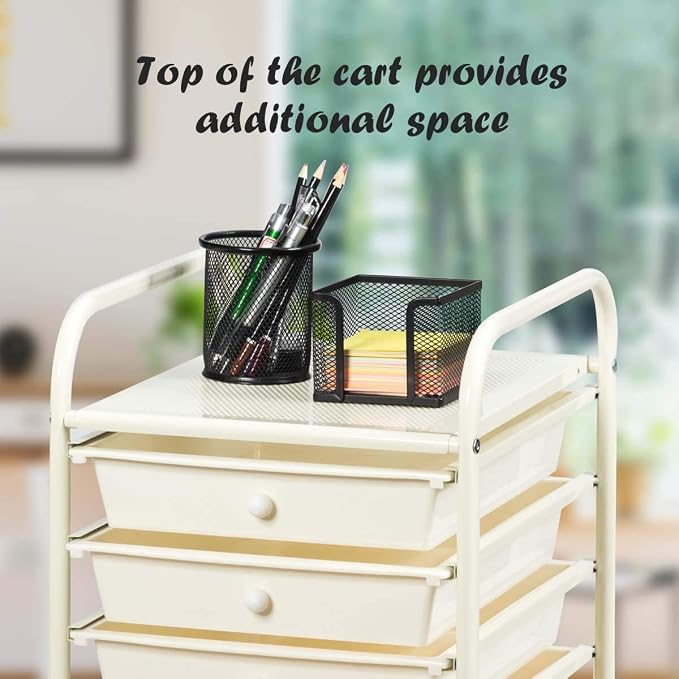 Happygrill 10-Drawer Storage Cart, Utility Cart with Removable Drawers & Metal Frame, Rolling Storage Cart with Lockable Wheels for Home, Office, Yellow