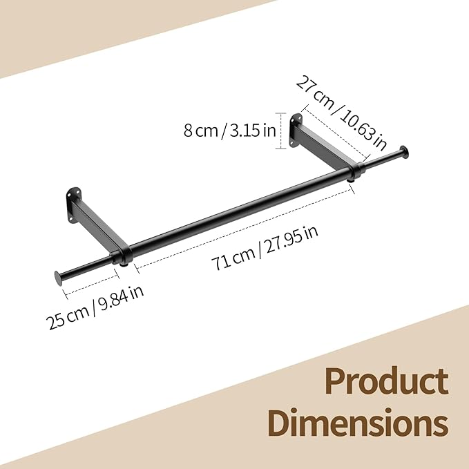 Luxspire Wall Mounted Clothes Rack, Industrial Pipe Clothing Rack, 28" Heavy Duty Extendable Iron Garment Bar, Multi-Purpose Hanging Rods for Clothes Bedroom, Laundry Room, Closet 2 Pack, Black