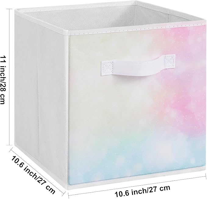 Stero Fabric Storage Cubes, 6 Pack Foldable Storage Bins with Handle, 11 Inch Box for Shelves, Closet, Organizer, Tie-dye Pink