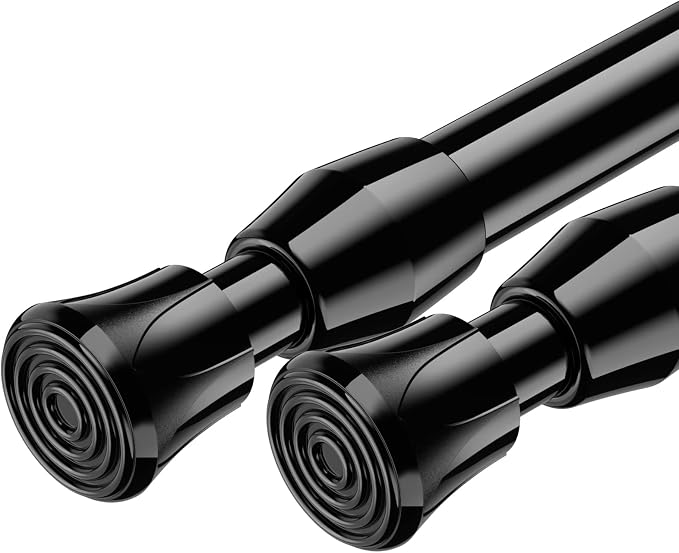 AIZESI Spring Tension Curtain Rods Short Tension Rod (Black,27" to 37"-2Pc) | Adjustable, No Drilling, Expandable Spring Loaded, Suitable for Doors and Windows