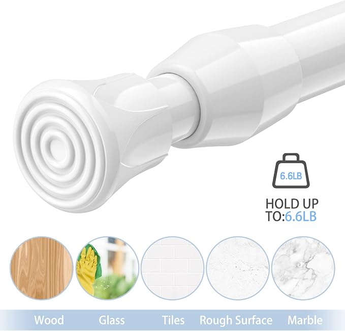 AIZESI Spring Tension Curtain Rods Short Tension Rod (White,27" to 37"-2Pc) | Adjustable, No Drilling, Expandable Spring Loaded, Suitable for Doors and Windows